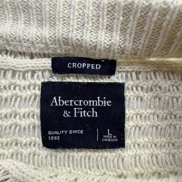 Abercrombie & Fitch Woman's Cropped Short Sleeve Knit Sweater Off White‎ Size L - Picture 2 of 6